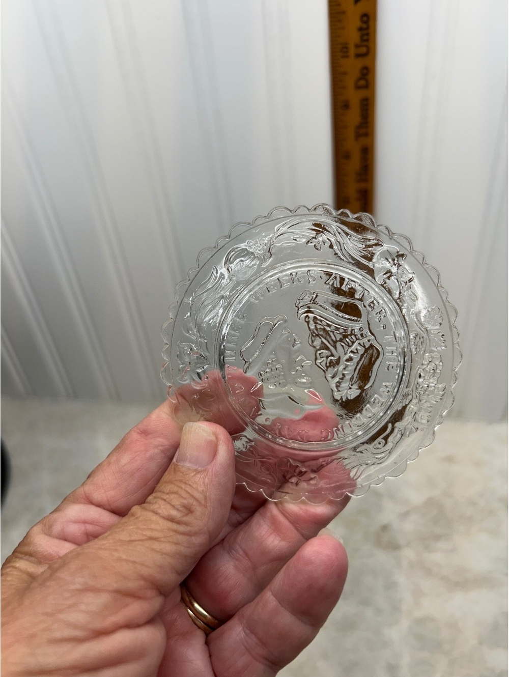 Westmoreland Clear Pressed Glass Cup Plate -"The Wedding Day:Three Weeks After"